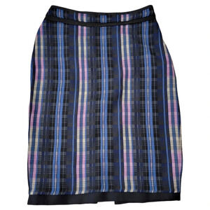 BANANA REPUBLIC Women's Plaid Ribbon Chiffon Midi Soft Pencil Skirt Size 0 Navy